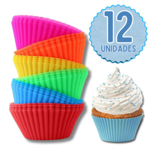 Kit com 12 Forminhas Molde de Silicone Redondas para Cupcake Muffin Bolo DIY Confeitaria