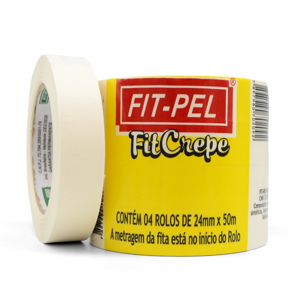 Fita crepe adesiva 24 mm x 50m com 4 peças -10402104 Fit-Pel