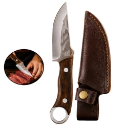 Faca De Caça Artesanal 22cm Aço Forjado Profissional Com Bainha Cabo Ergonômico Churrasco Açougue