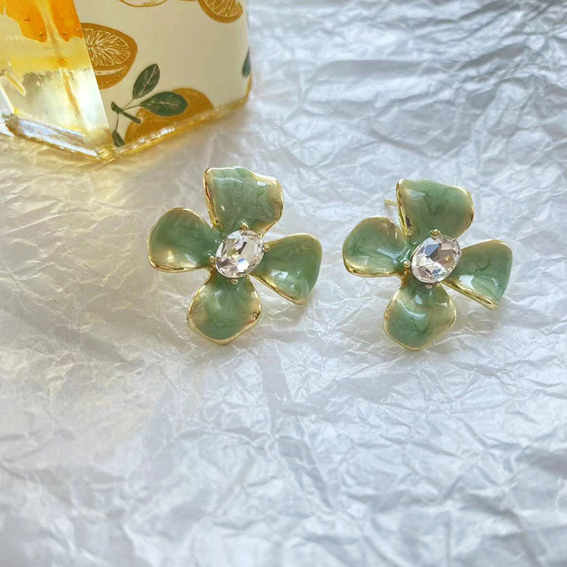 S925 prata agulha temperamento piscando diamante flor brincos francês elegante único brincos doce nicho High-End brincos