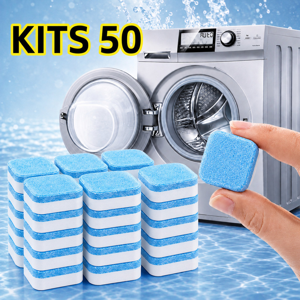 Kit 50 Pastilhas para Limpeza Interna da Máquina de Lavar Roupas e Tambor da Lavadora