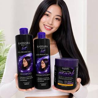 KIT 3 Podutos PÓS PROGRESSIVA KAISSARA Shampoo + Condicionador + Máscara 3x500ml Liso Imediato