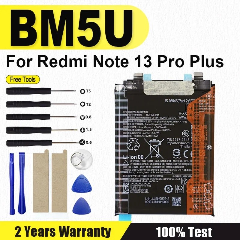 Nova Bateria Recarregável BM5U Para Xiaomi Redmi Note 13 Pro Plus + De Celular +