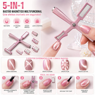 Ímã 5 em 1 para Esmalte Olho de Gato – Ferramenta Magnética Dupla p/ Nail Art Gel 3D