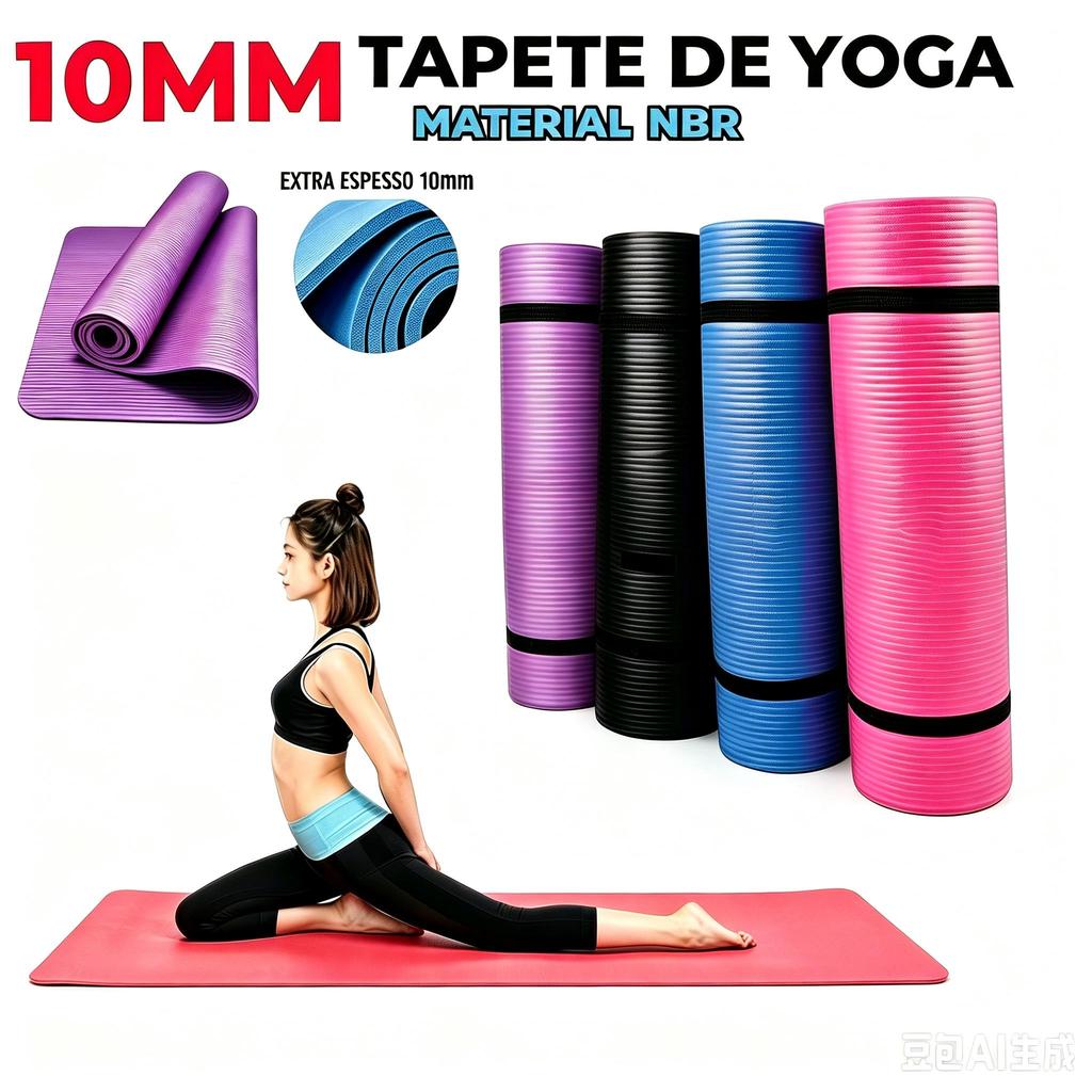 Tapete de Yoga NBR Espesso Anti Derrapante 183x61cm / 183x80cm Espessura 8mm e 10mm para Ginásio Treino e Exercício