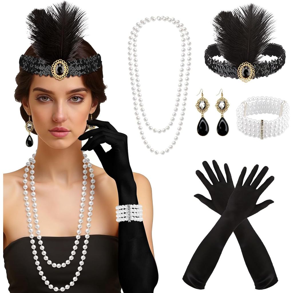 5 Peças de Acessórios Flapper dos Anos 1920 para Mulheres, Acessórios Flapper para Cabeça, Acessórios Great Gatsby para