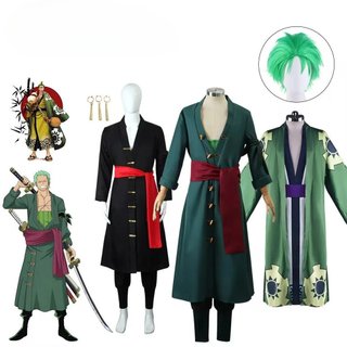 Fantasia de Cosplay do Roronoa Zoro, Uniforme de Anime, Jaqueta Verde, Calças, Cachecol WHQT