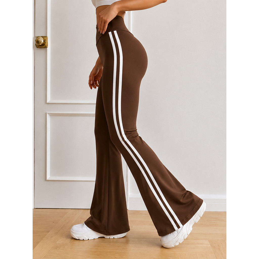 Calça Bailarina Flare Feminina Básica Listras Laterais Suplex Academia Moda Casual Esportiva
