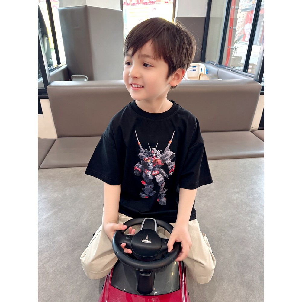 Impressão Digital ~ meninos fino penteado algodão robô camiseta de manga curta crianças verão solto meia manga em torno 