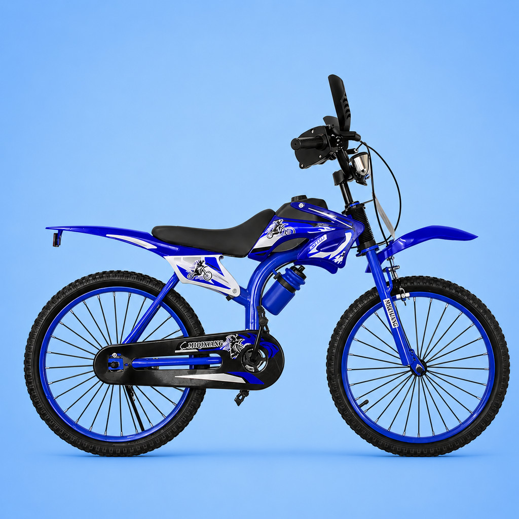 Bicicleta Infantil Motocross Aro 20 Azul 7 a 12 Anos LED + Pneu Grosso + Rodinhas + Freio V-Brake Completa