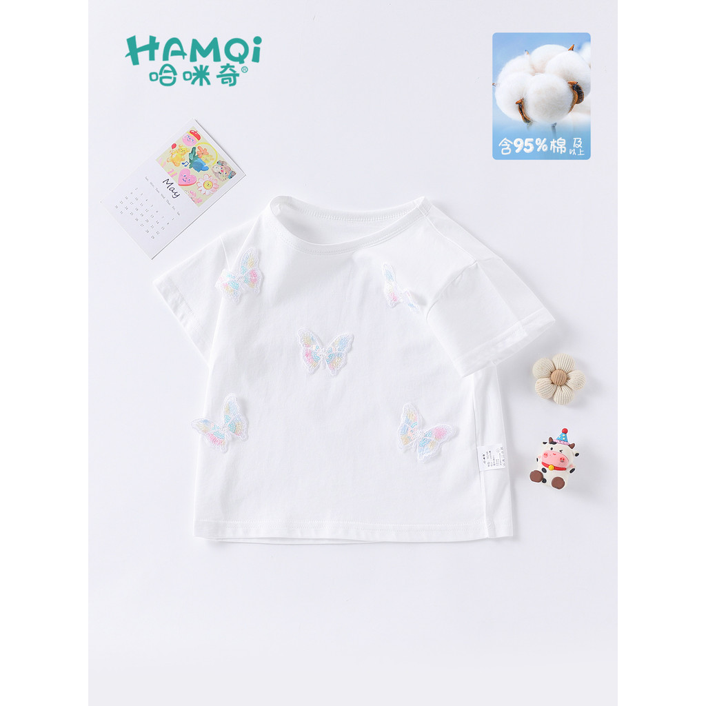 Meninas camiseta de manga curta verão novo estilo roupas infantis pequenas crianças puro algodão estilo ocidental camisa