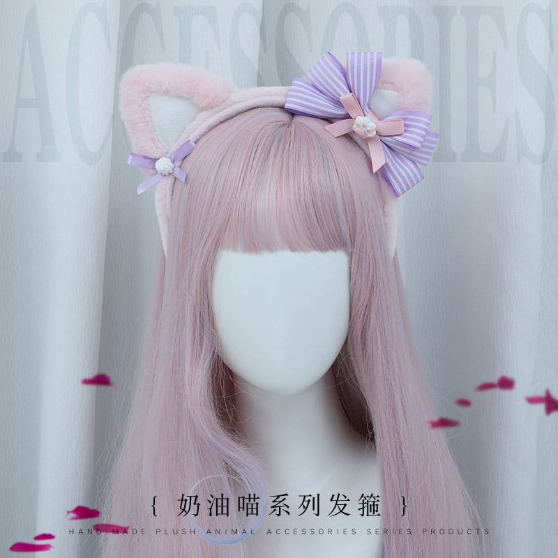 Acessório de Cabelo KLRU Lolita para Mulheres, Acessórios de Moda, Tiara de Orelhas de Gato de Pelúcia Feita à Mão da Sé