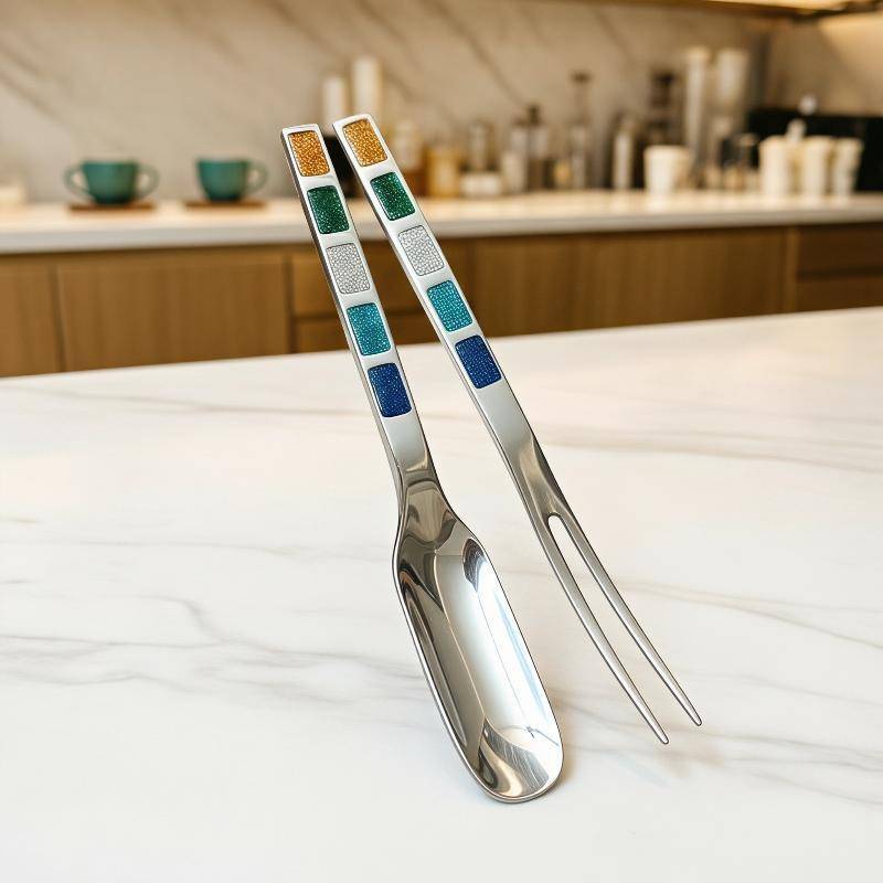 Trove Colher De Sobremesa De Aço Inoxidável , Garfo Com Glitter Embutido , Máquina De Lavar Louça , Utensílios De Mesa S