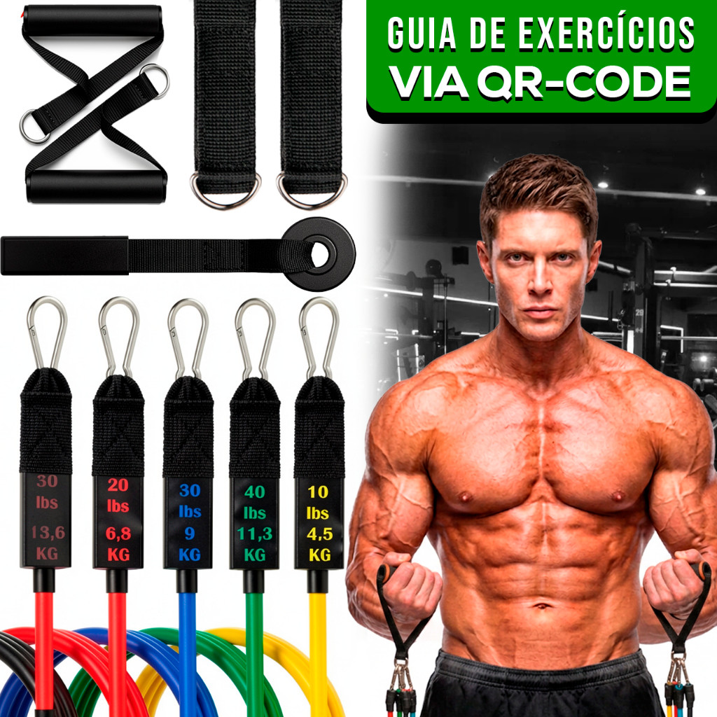 Kit Treino Em Casa 11 Elástico Extensor Completo Funcional Yoga Fisioterapia Exercicios