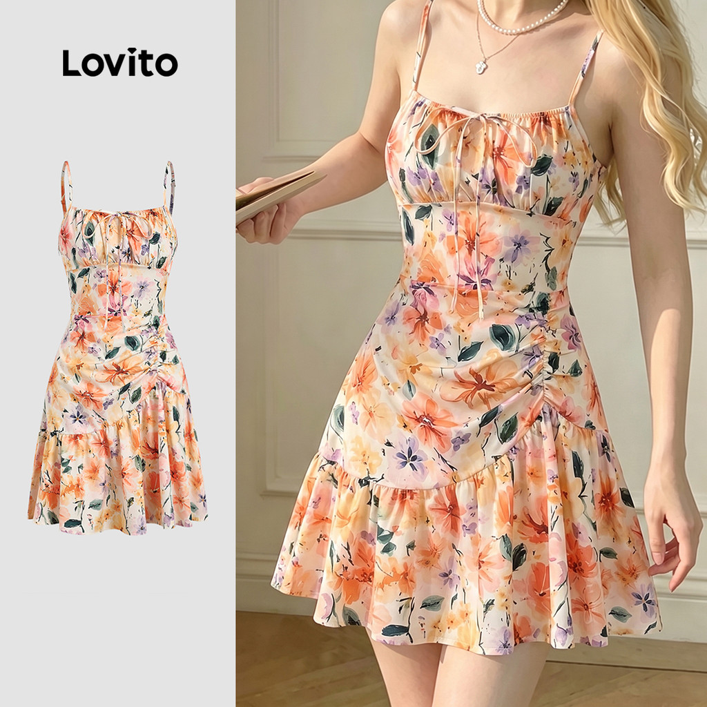 Lovito Vestido Casual com Flores Simples de Primavera/verão para Mulheres LK7EDD383