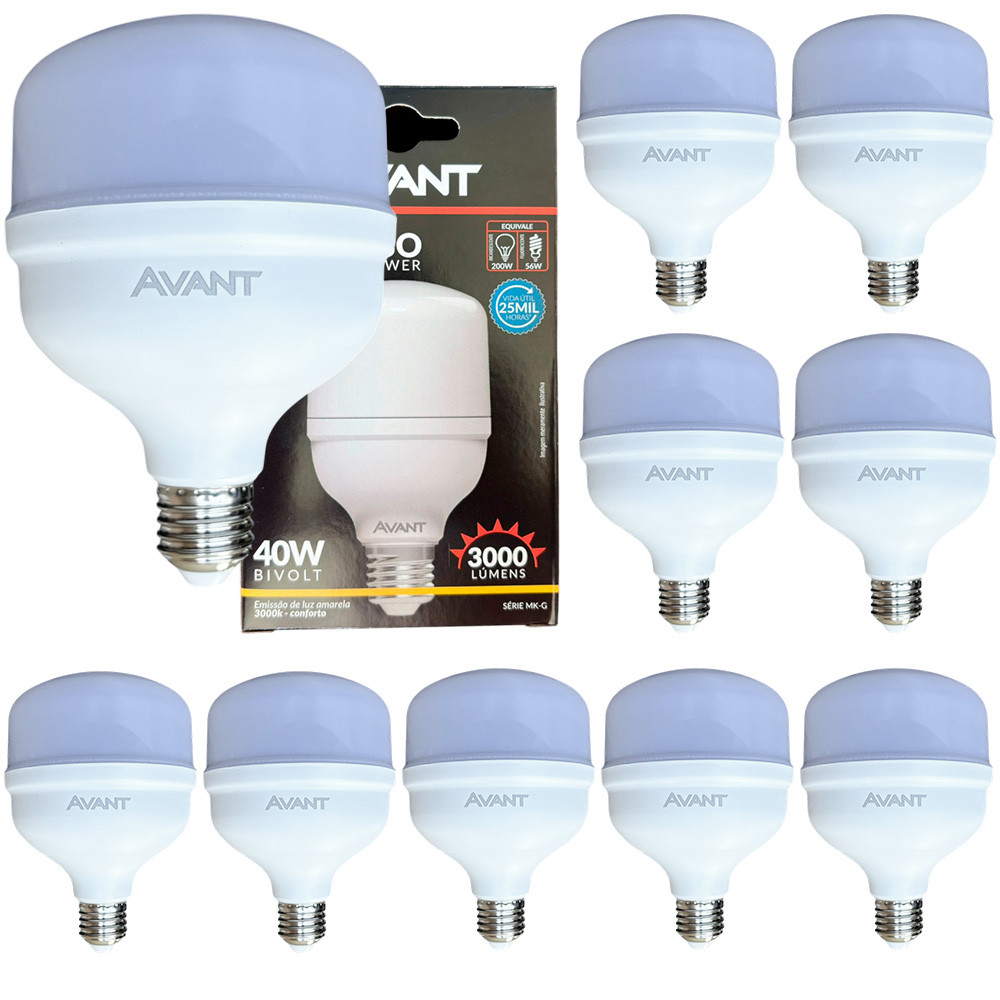 10 Lâmpada Bulbo 40W Soquete E27 Luz Amarela 3000K Bivolt 127v 220v Led Avant