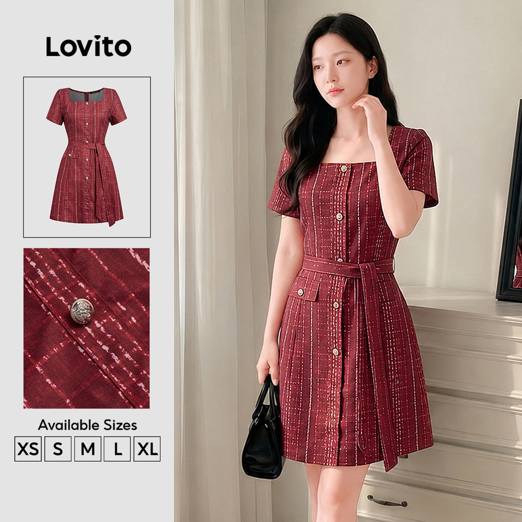 Lovito Elegante Vestido Longo Com Amarração Nas Costas Vermelho E Bordô Primaver