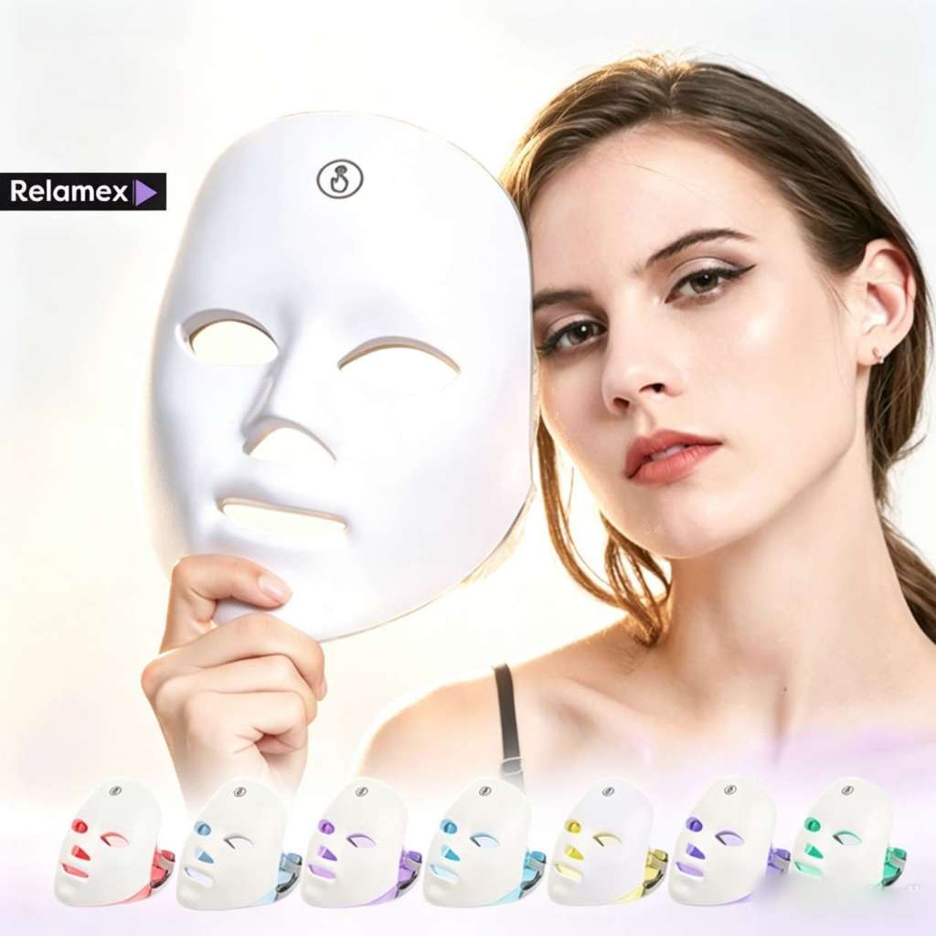 Máscara LED Facial 7 Cores com Fototerapia para Cuidados da Pele Uso Doméstico