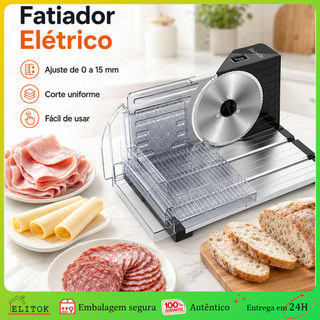 Fatiador Elétrico de Frios 0-15mm – Cortador de Carne, Presunto, Queijo e Pão com Espessura Ajustável