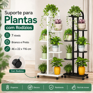 Estante Suporte para Plantas com Rodízio, 7 Andares, Suporte de Flores para Sala, Varanda e Ambiente Doméstico