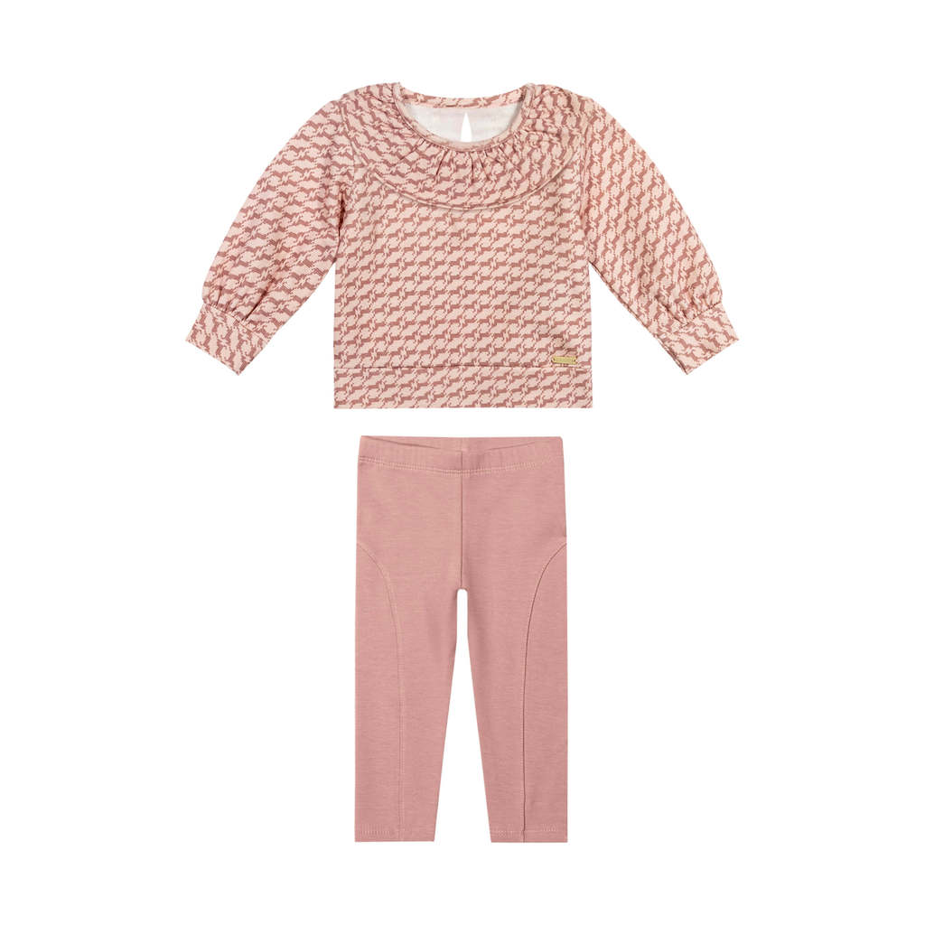 Conjunto Longo Bebê Menina Pied de Poule Colorittá Rosa