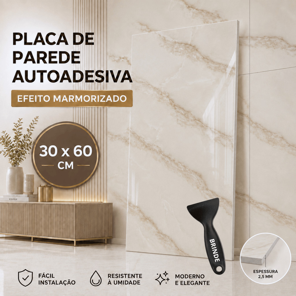 10x Placas Adesivas Parede 30x60 Piso Marmore Decorativas Efeito Marmorizado Painel 3d Total 1.8 M2
