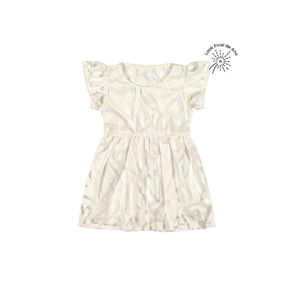 Vestido Bebê Menina Tule Corações Elian Bege