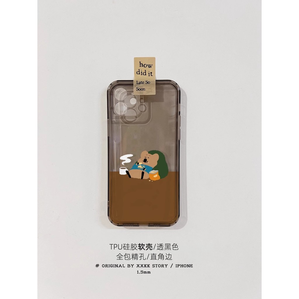Lazer Urso Deitado Win Phone Case Apple 16 Transparente Preto Não Amarelecimento iphone17promax Câmera com tudo incluído