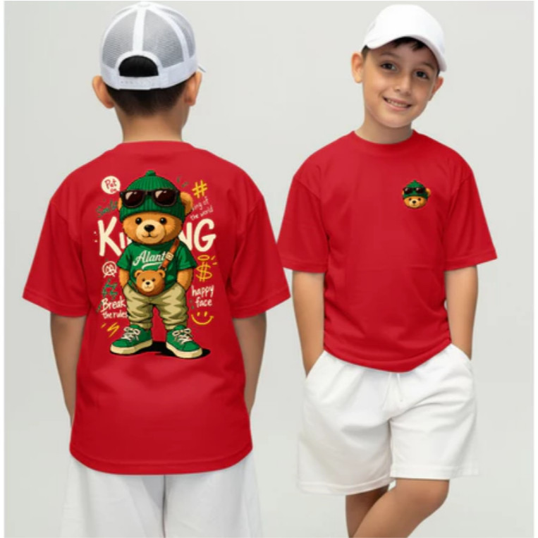 Camiseta Infantil Urso King Streetwear Malha 100% Algodão Camisa Juvenil Estilosa, Camisa infantil