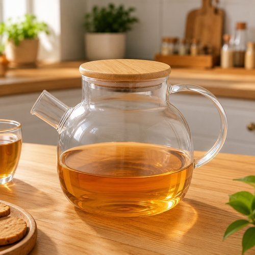 Chaleira de Vidro com Tampa de Bambu 1 Litro