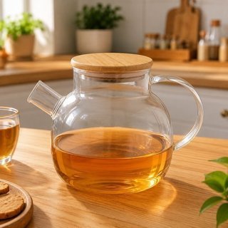 Chaleira de Vidro com Tampa de Bambu 1 Litro