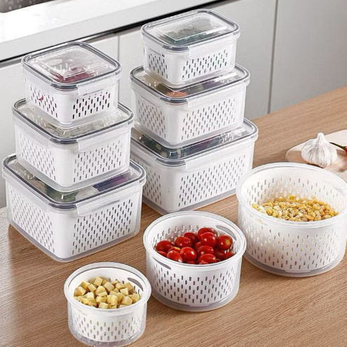 Kit 3 Potes Organizadores Geladeira Para Alimentos Vegetais  Fruta Cozinha Moderna Uso Microonda retângulo