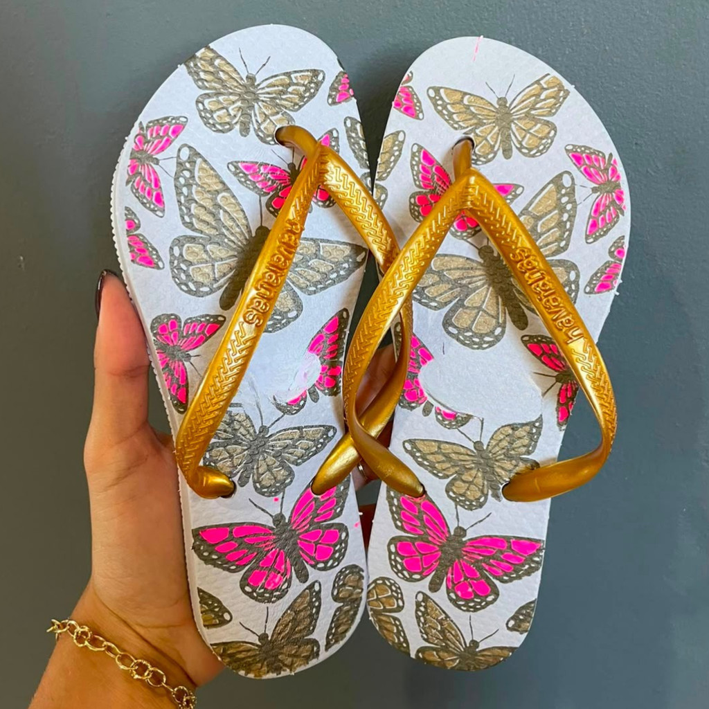 Chinelo Feminino Adulto Confortável Borracha Antiderrapante Estampado Casual para Passeio e Dia a Dia