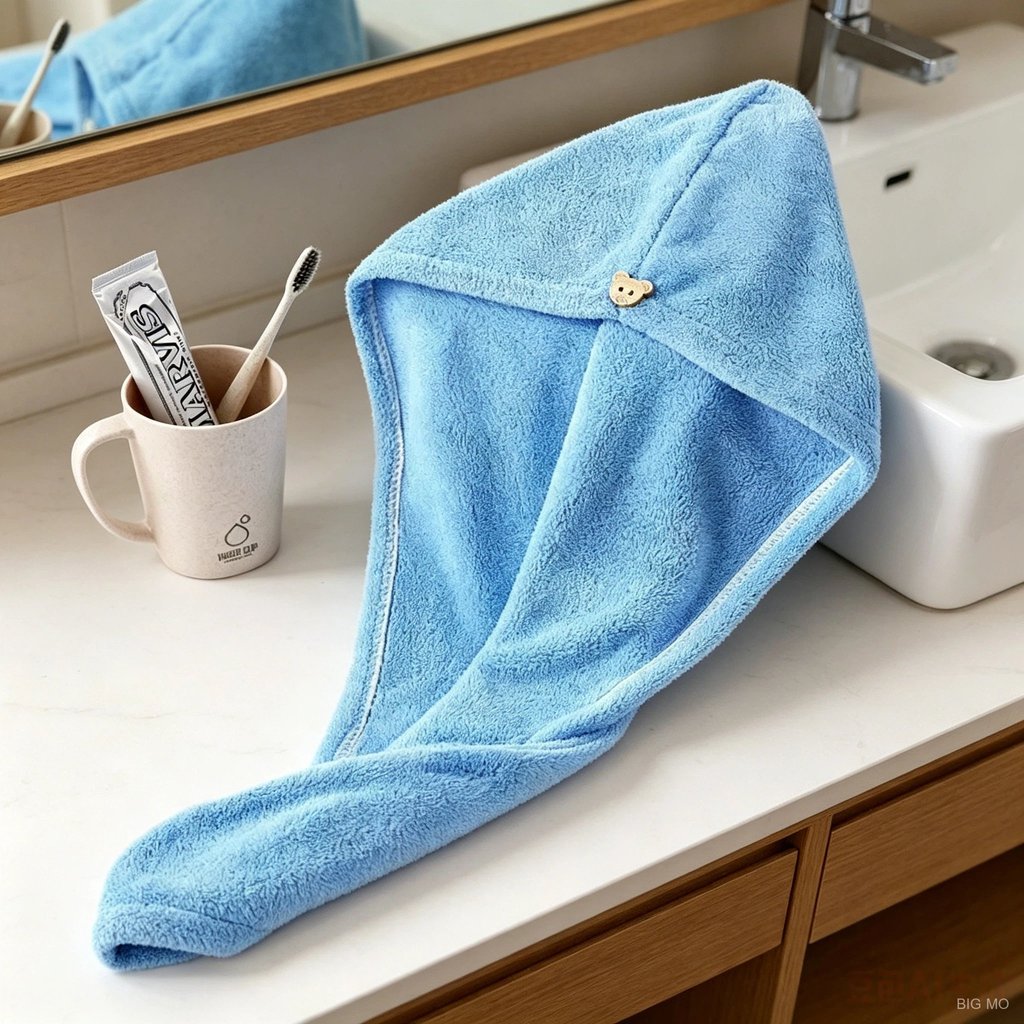 5 Pcs Toalha De Cabelo Absorvente Azul Confortável E Macia Enfeite Encantador