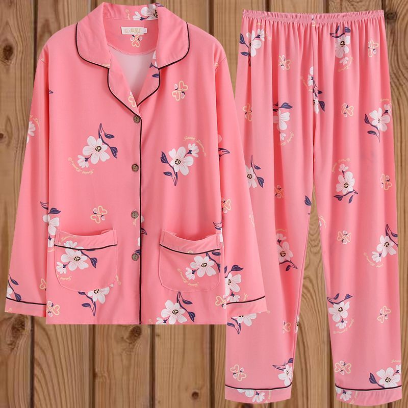 40-150kg pijamas femininos primavera outono inverno estilo manga comprida Floral mais gordura tamanho grande pode usar t