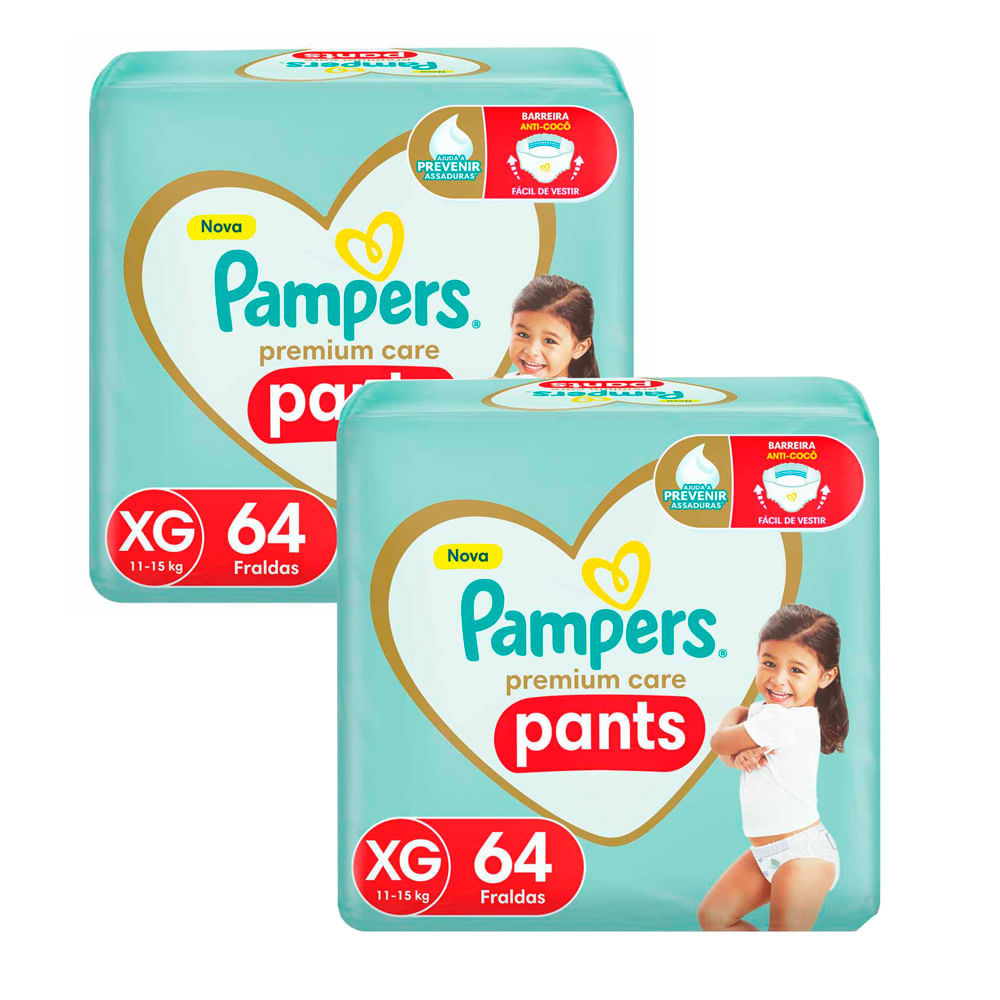 Kit 2 Fralda Pampers Pants Premium Care Tamanho XG 64 Unidades