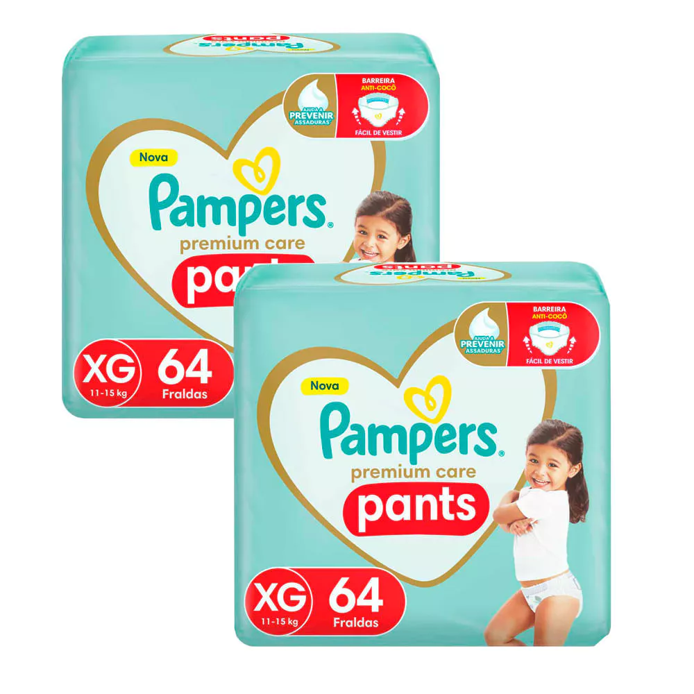 Kit 2 Fralda Pampers Pants Premium Care Tamanho XG 64 Unidades