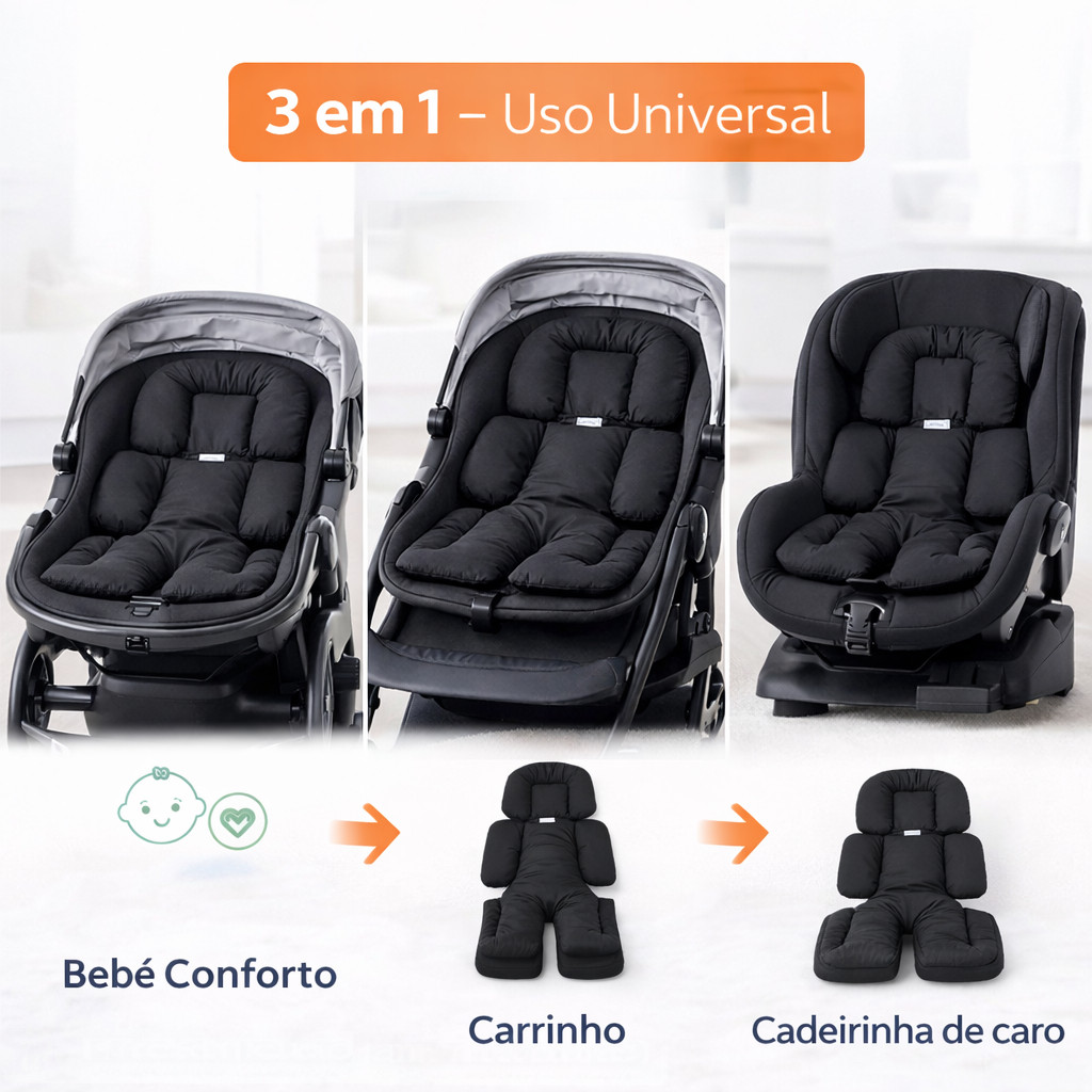 Almofada forro acolchoado para ajustar o bebê em bebê conforto, cadeirinha e carrinhos 70cm x 40cm — imagem 2 de 2
