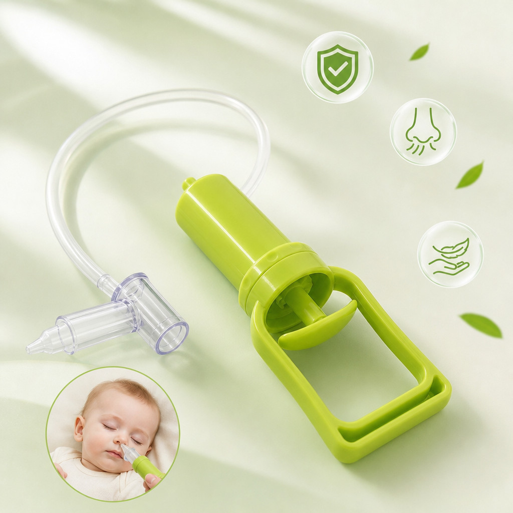 1 Conjunto Aspirador Nasal Verde Com Sistema De Sucao Suave Que Nao Causa Desconforto Ao Seu Bebe