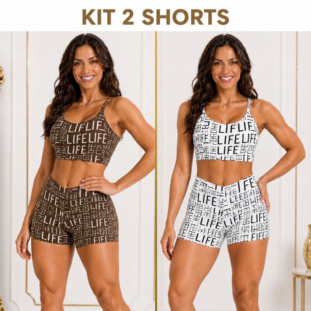 Kit 2 Shorts Feminino Life Cós Alto Zero Transparência Rou de Ginástica Treino Fitness Academia Ioga