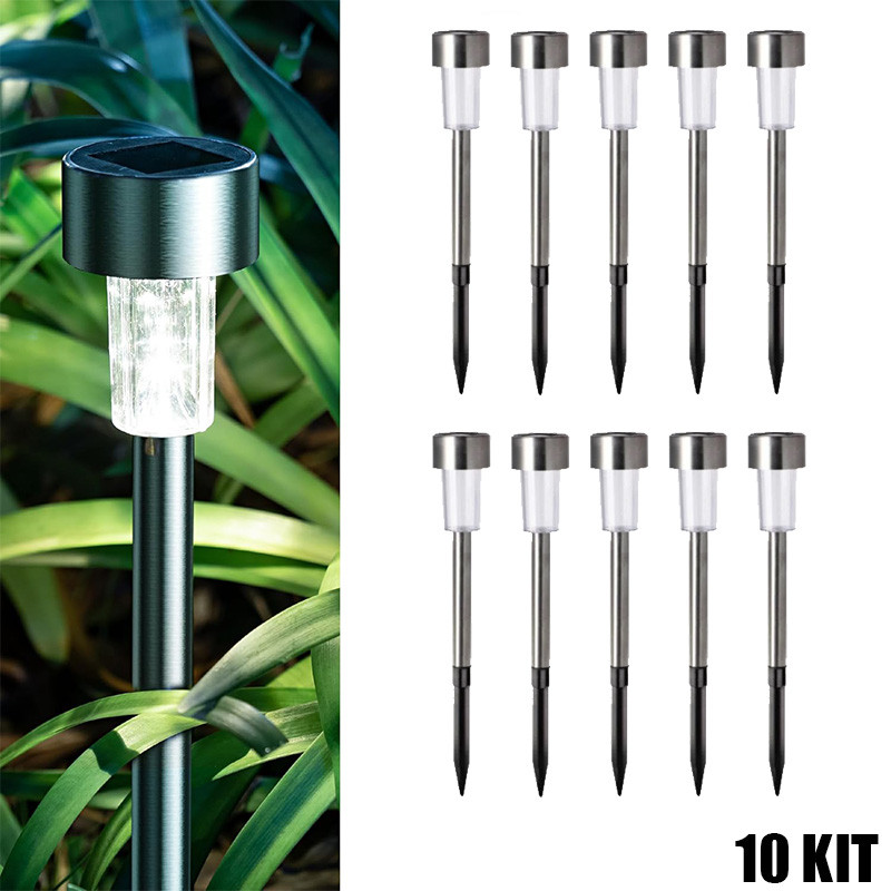 Kit 10 Luminárias Solares Espetadas Luz Solar para Jardim Gramado Quintal Branco Quente Frio
