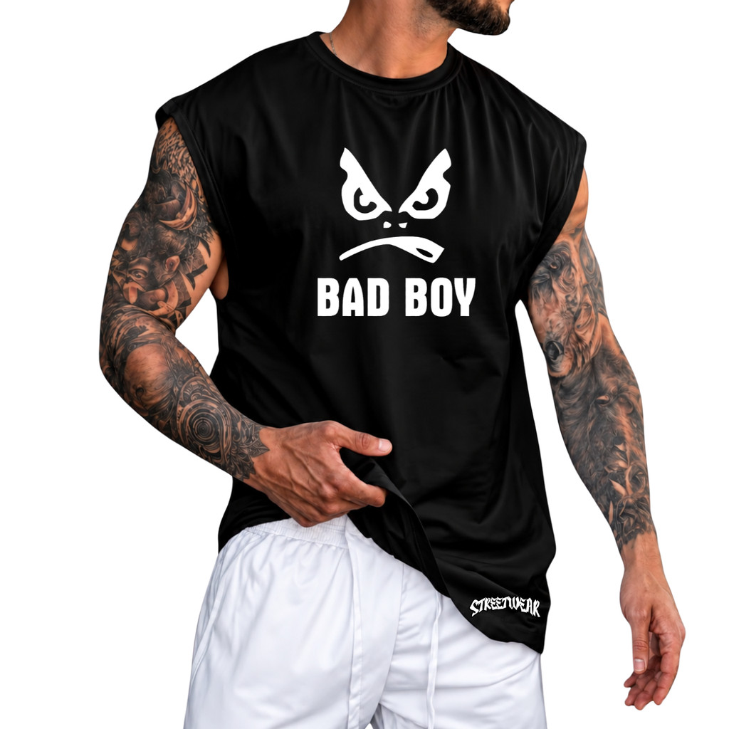 Regata Machão Oversized BadBoy 100% Algodão Camiseta Cavada Musculação Streetwear Treino Academia