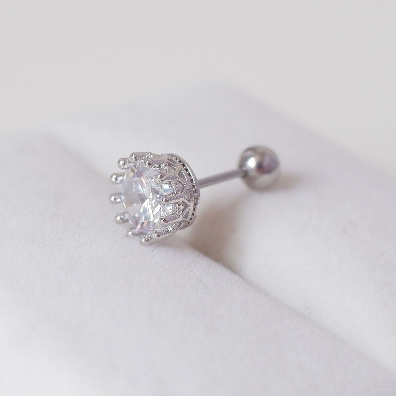 Brincos de aço titânio zircão coroa diamante padrão brincos de agulha fina na moda brincos de diamante femininos
