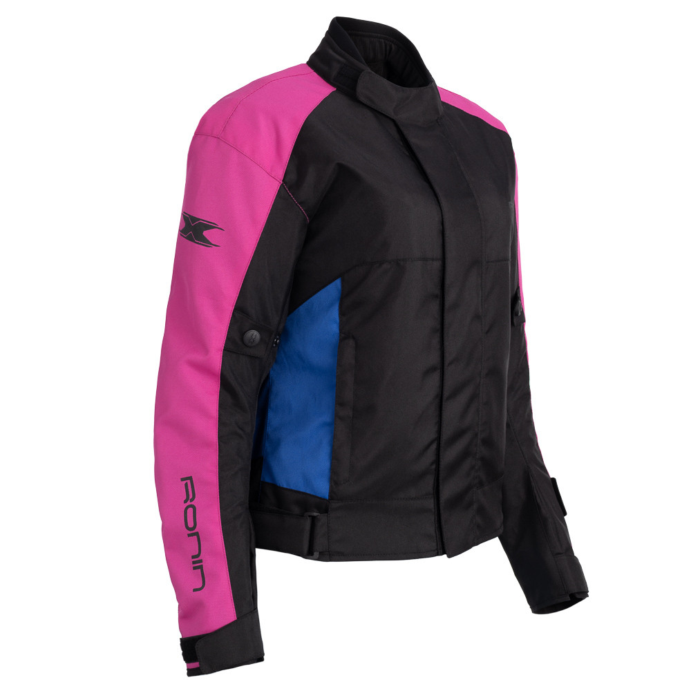 Jaqueta Feminina Motociclista Moto TEXX Ronin V2 LD LADY Impermeável com Proteções Preto/Rosa/Azul