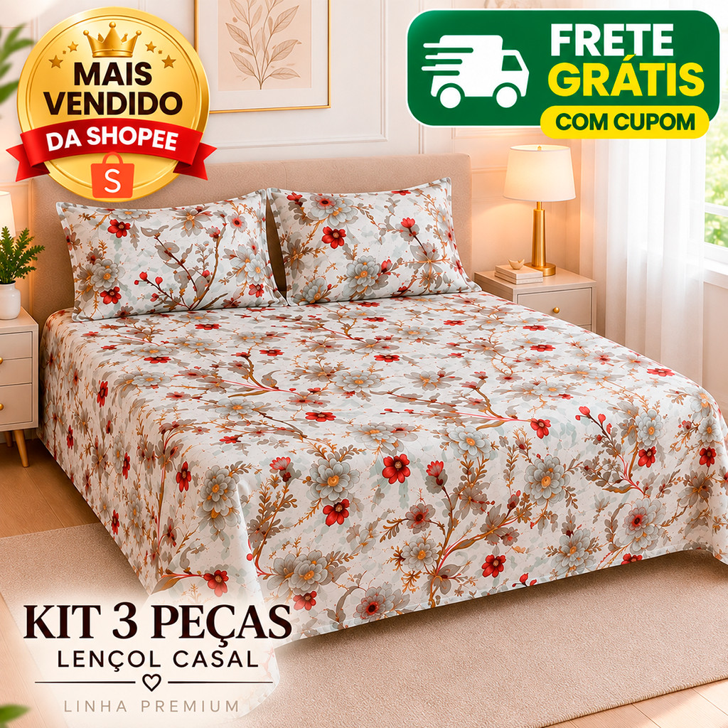 Kit Jogo 3 Pçs Lençol Cobre Leito Percal 500 Fios Casal Queen Toque Algodão 2 Porta Travesseiro
