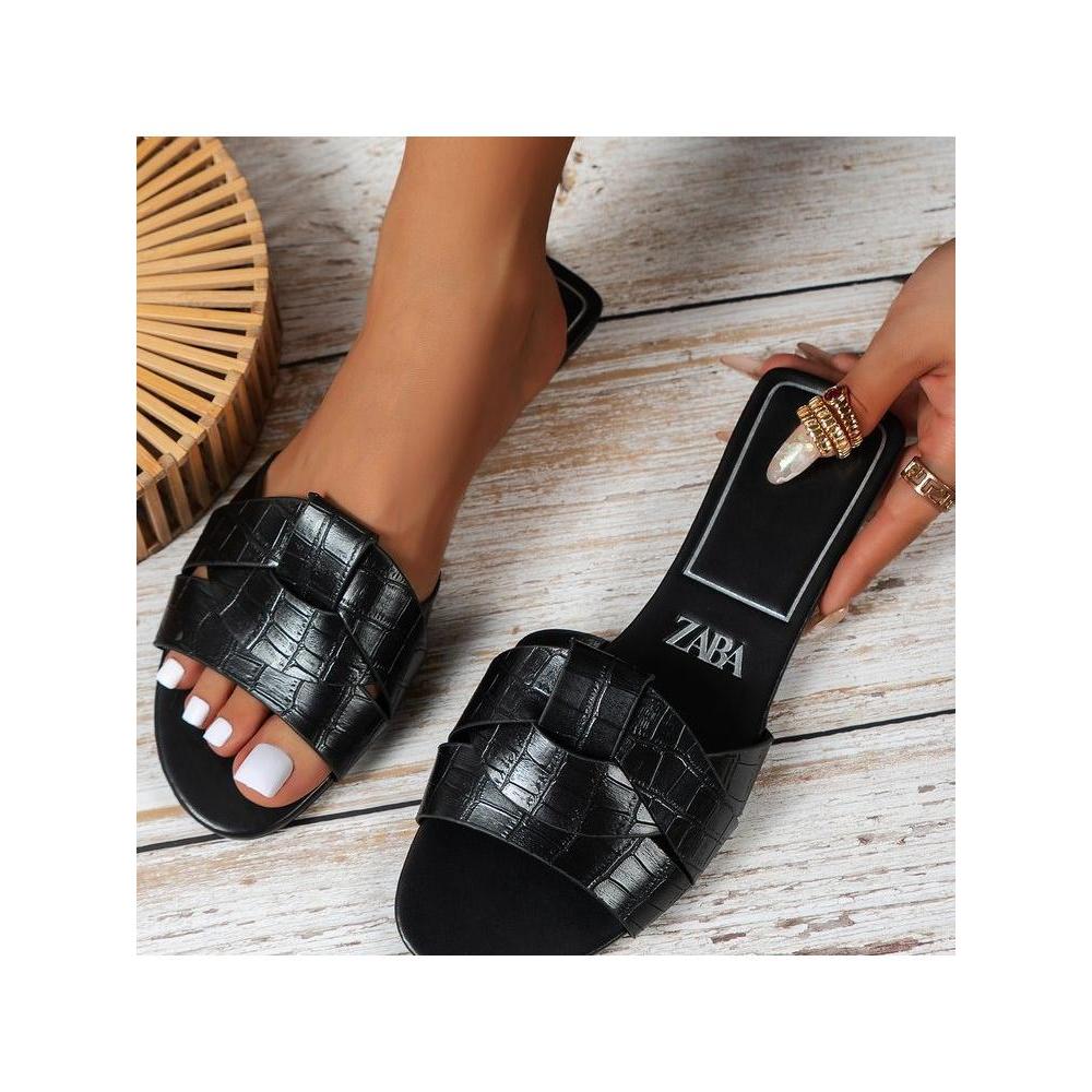 Sapatos femininos confortáveis chinelos planos verão novo estilo comércio exterior cruz cor sólida sandálias de moda chi