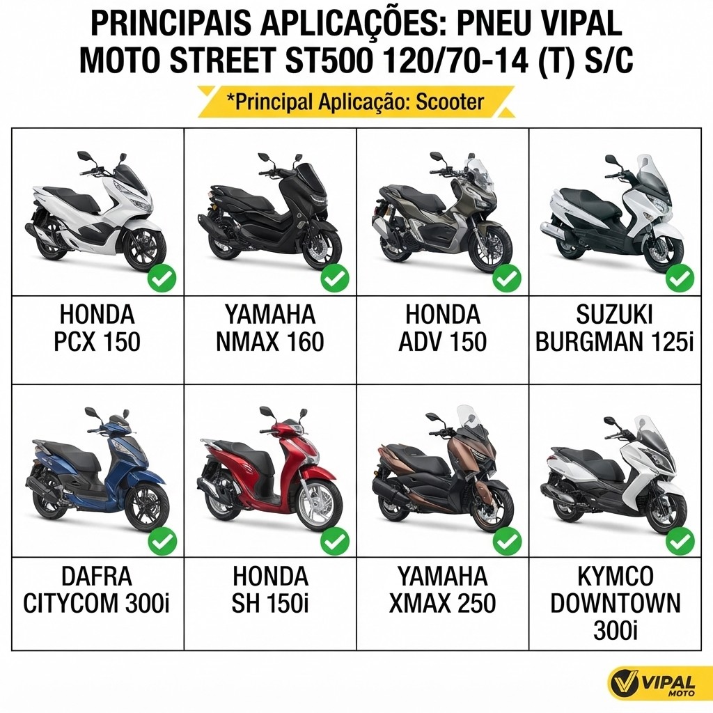 Pneu Moto Vipal 120/80-16 STREET ST500 Traseiro Scooter SH150 Uso Sem Câmara — imagem 2 de 2