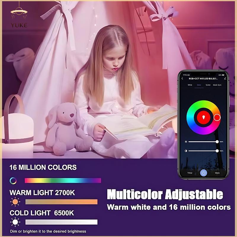 YUKE E27 LED Lâmpada Inteligente RGB Para Tuya WiFi/APP Controle Ampola Regulável 220V Home Bedroom Ajustável 16 Milhões