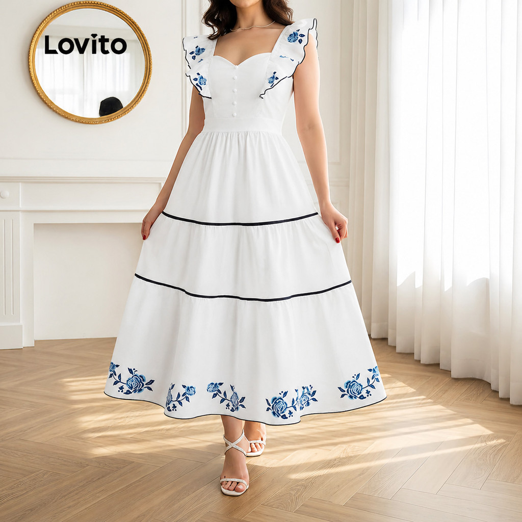 Lovito Vestido Boho com Zíper Branco Primavera/verão para Mulheres LK6LD257 · foto 2