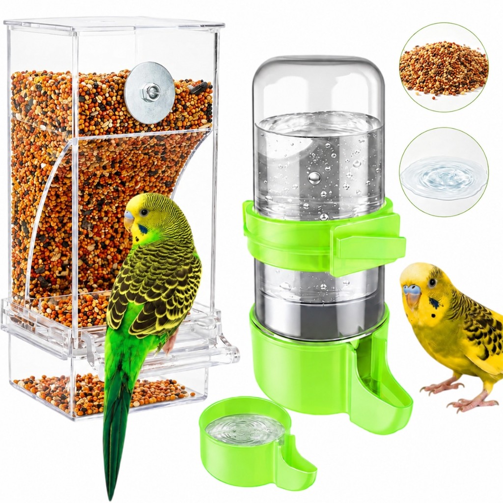 Kit Comedouro e Bebedouro Automático para Pássaros 240ml Transparente para Gaiola